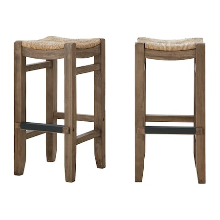 Alaterre Furniture Newport Set of Two 30"H Wood Bar Stools with Rush Seats ANNP222271